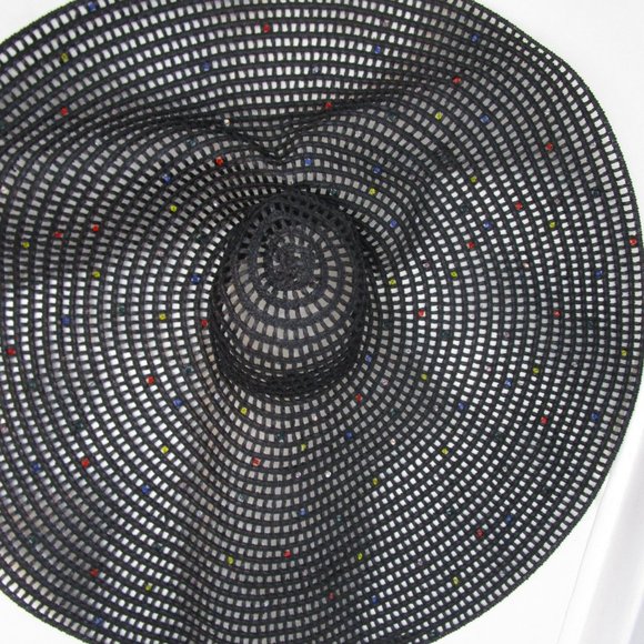 Enormous Oversized Lattice Knit Wide Brim Hat Black Sun Pool Derby - Picture 6 of 9